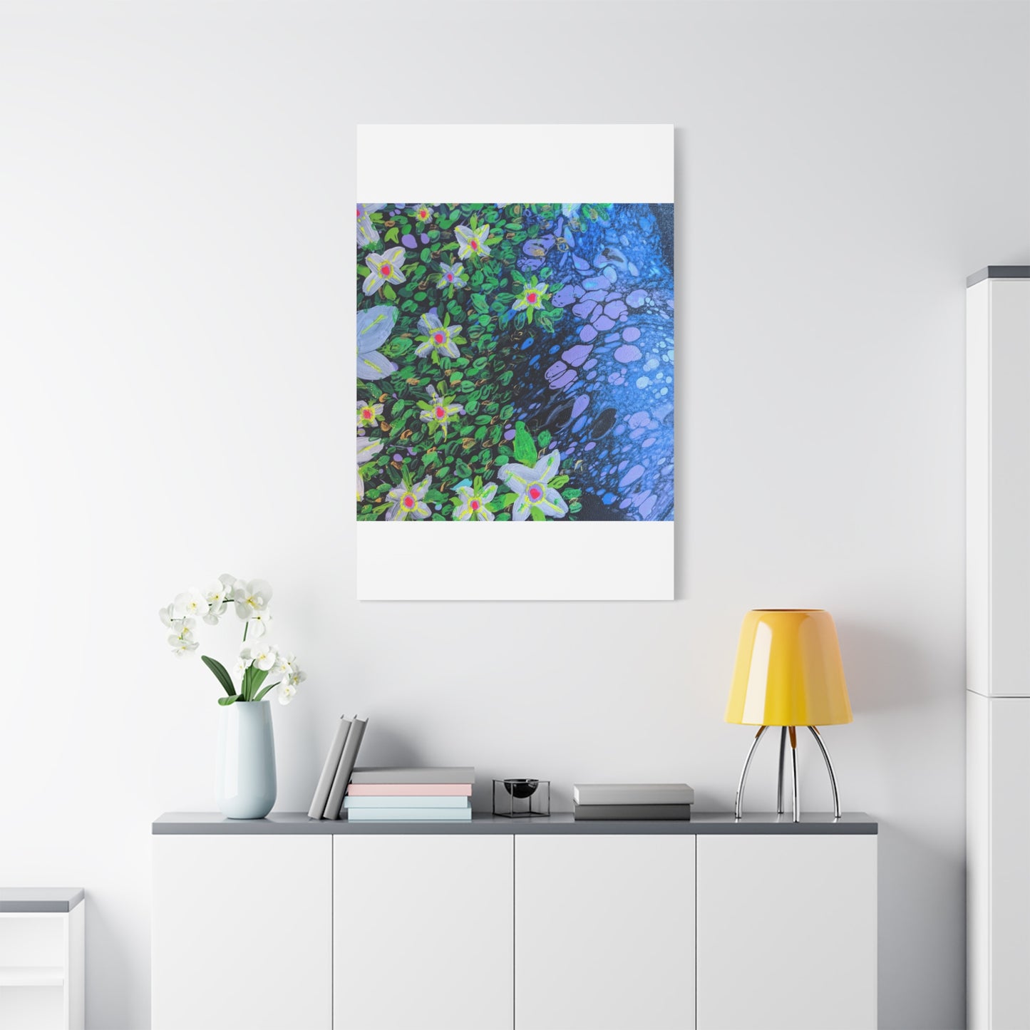 Floetrol&Flowers -  Reef Matte Canvas Wall Art — Blue & Green Abstract Flower Painting