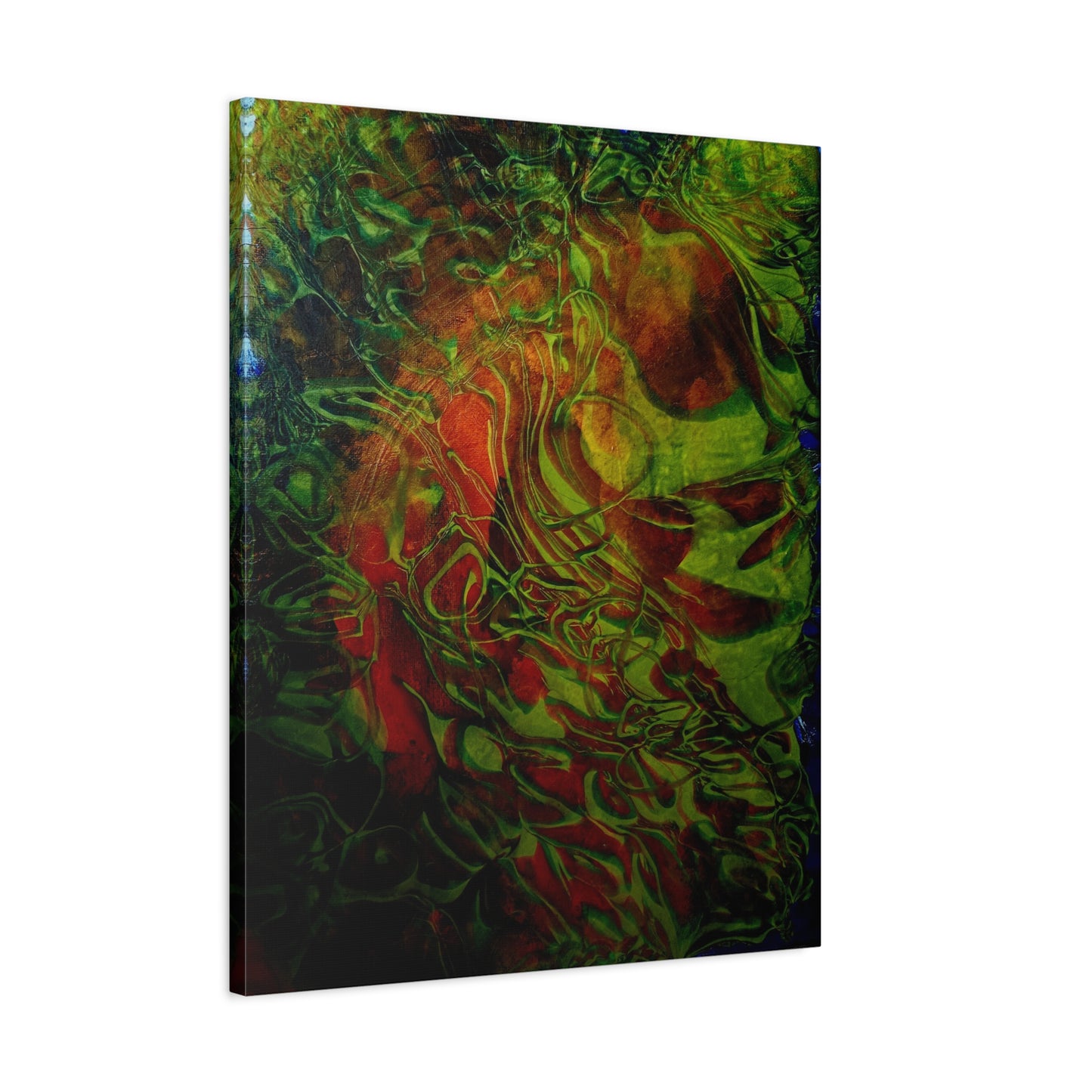 Abstract Green & Red Fluid Art Canvas Print