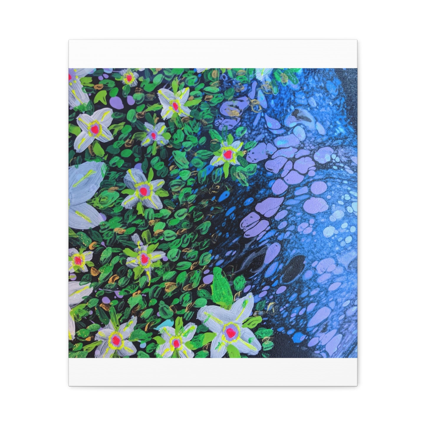 Floetrol&Flowers -  Reef Matte Canvas Wall Art — Blue & Green Abstract Flower Painting