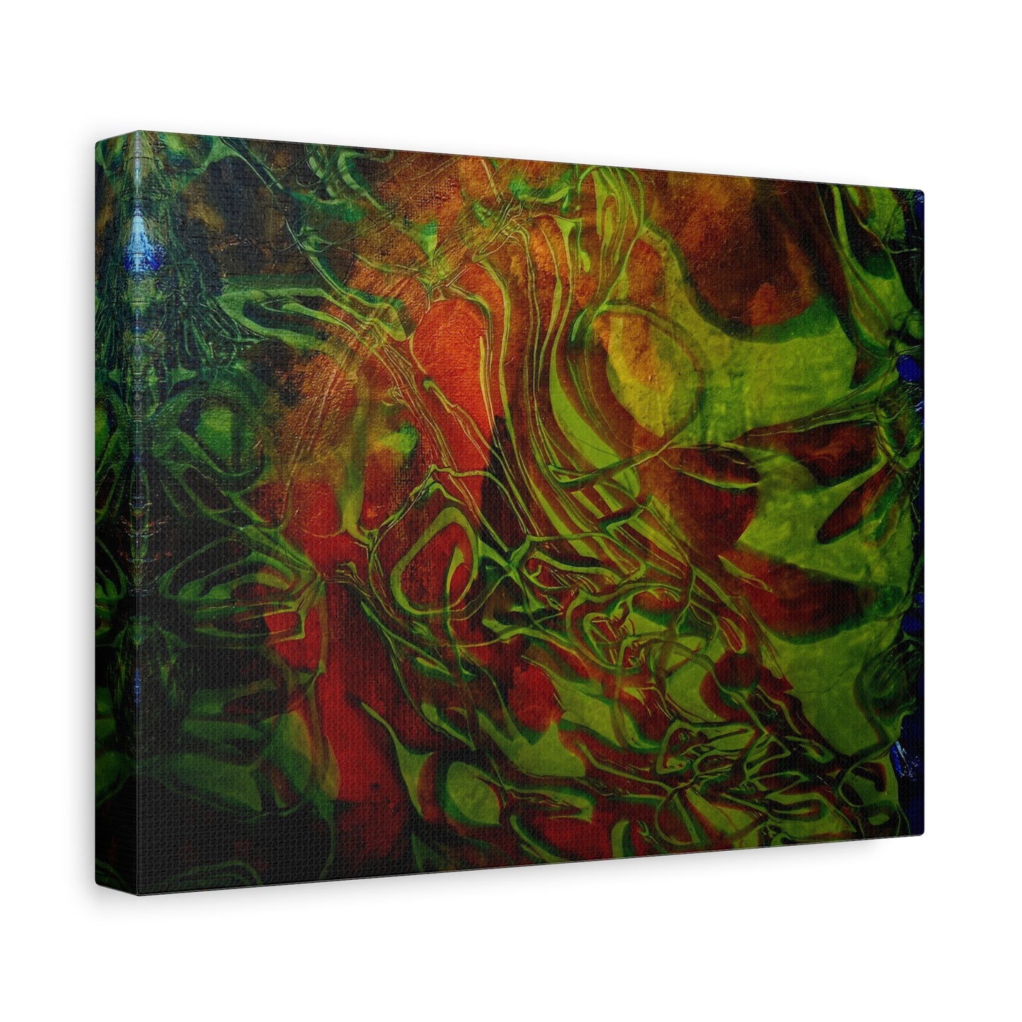 Abstract Green & Red Fluid Art Canvas Print