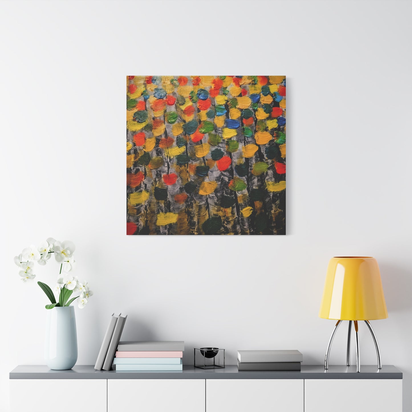 birch trees with color strokes - Abstract Color Bloom Matte Canvas Wall Art — Stretched 1.25"