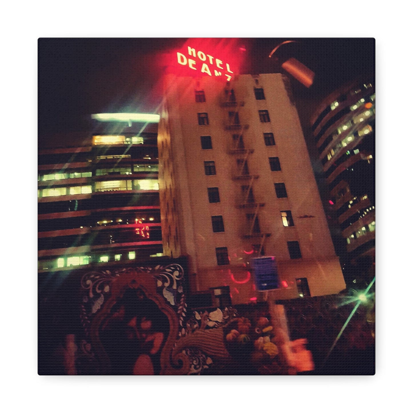 Hotel DeAnza - City Nightscape Canvas Print — Urban Street Art Building Matte Stretched 1.25"