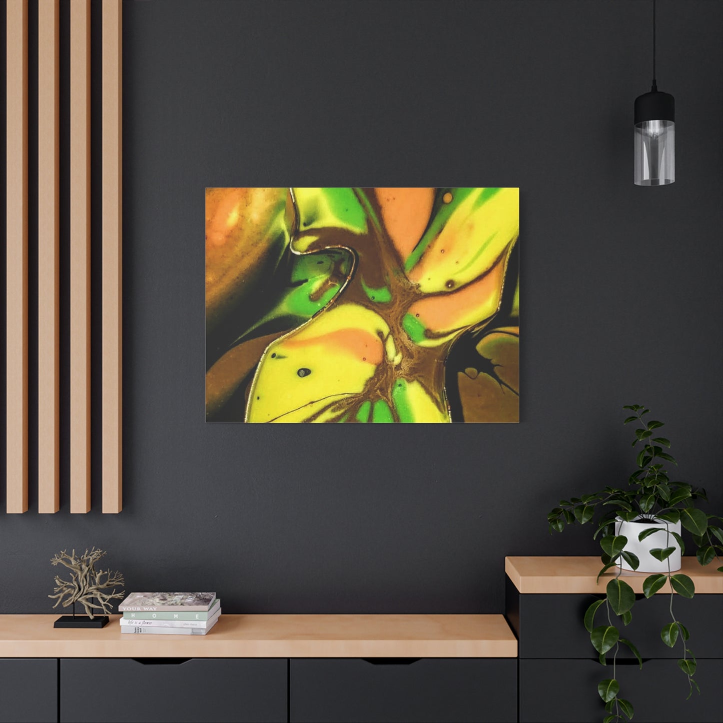 Abstract Green & Gold Fluid Art Matte Canvas Print (Stretched)