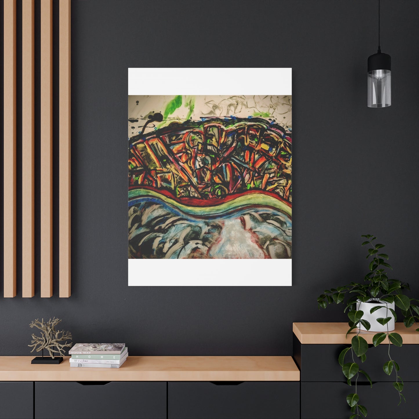 Acrylic_inequalities - Abstract Coastal Cityscape Canvas — Vibrant Ocean Wave Wall Art