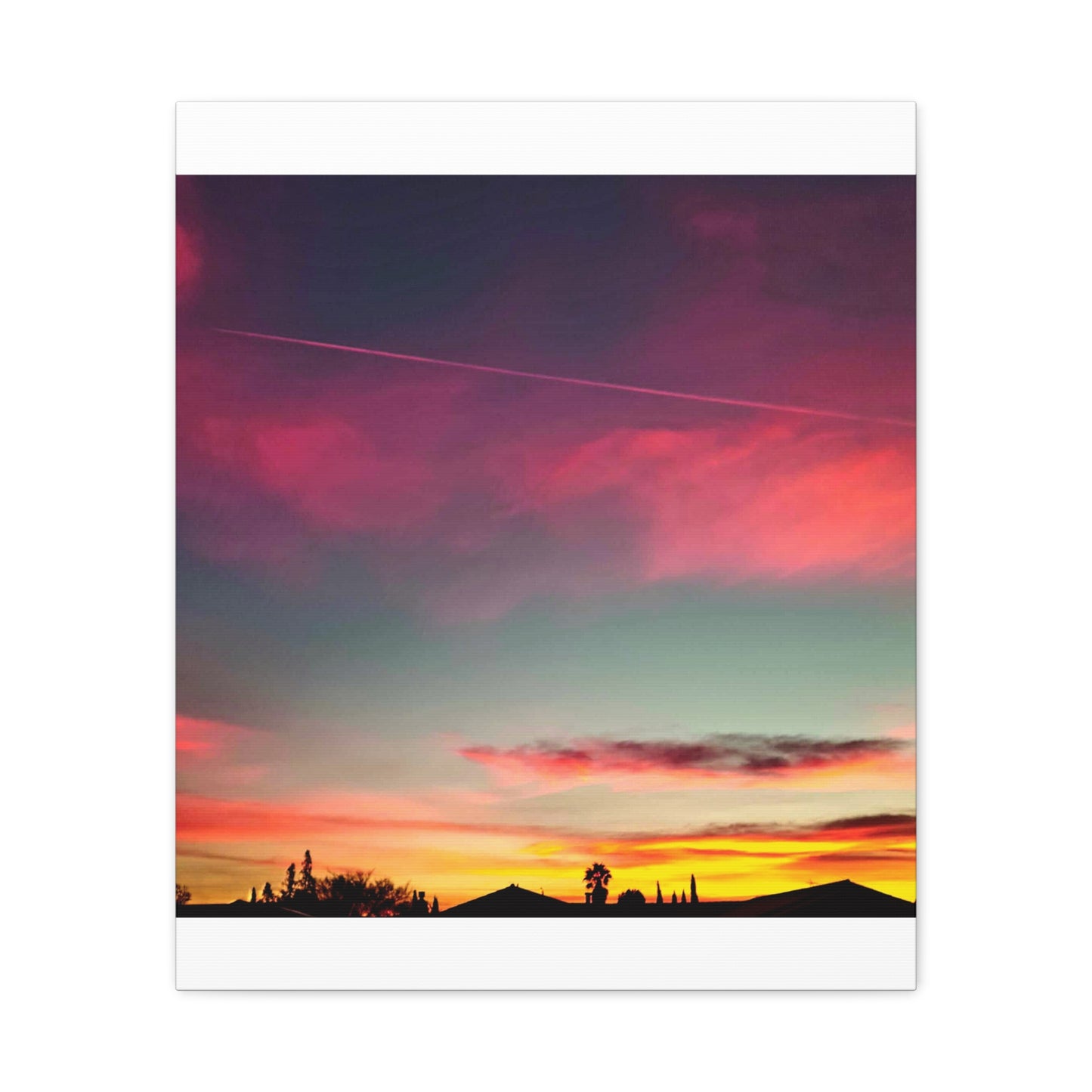 pink sky at morning - Horizon Matte Canvas Print — Vibrant Pink & Teal Sky Wall Art, Stretched 1.25"