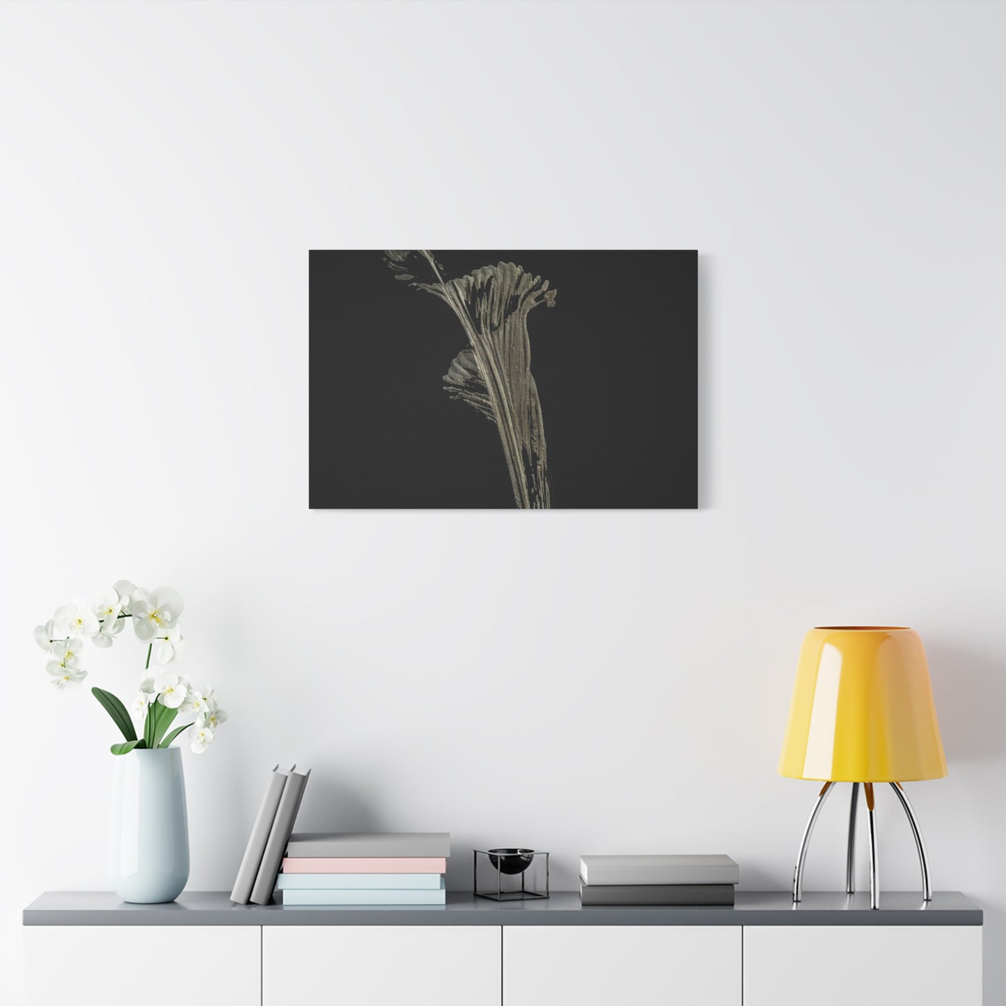 Calla Lilly - Minimalist Botanical Canvas Print — Monochrome Flower Art on Black Matte
