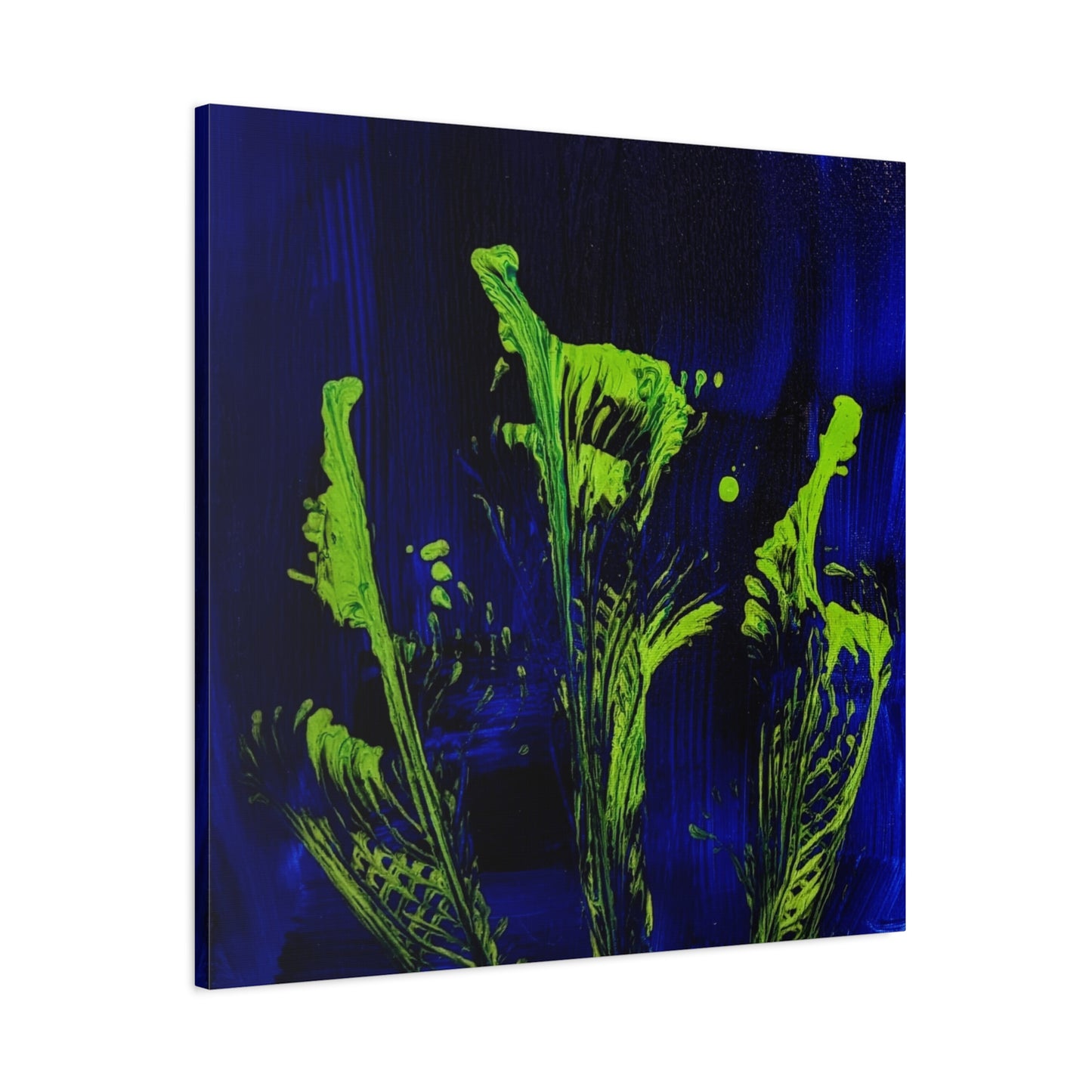 calla_lillies_pt.2 - Neon Floral Abstract Canvas Print — Blue & Lime Stretched Wall Art