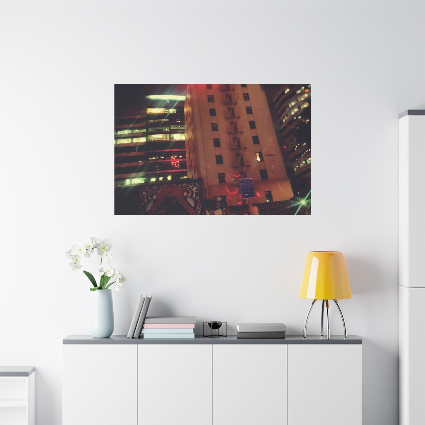 Hotel DeAnza - City Nightscape Canvas Print — Urban Street Art Building Matte Stretched 1.25"