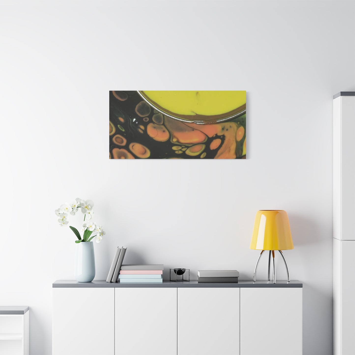 Abstract Fluid Art Canvas Print — Yellow & Black Cell Pour