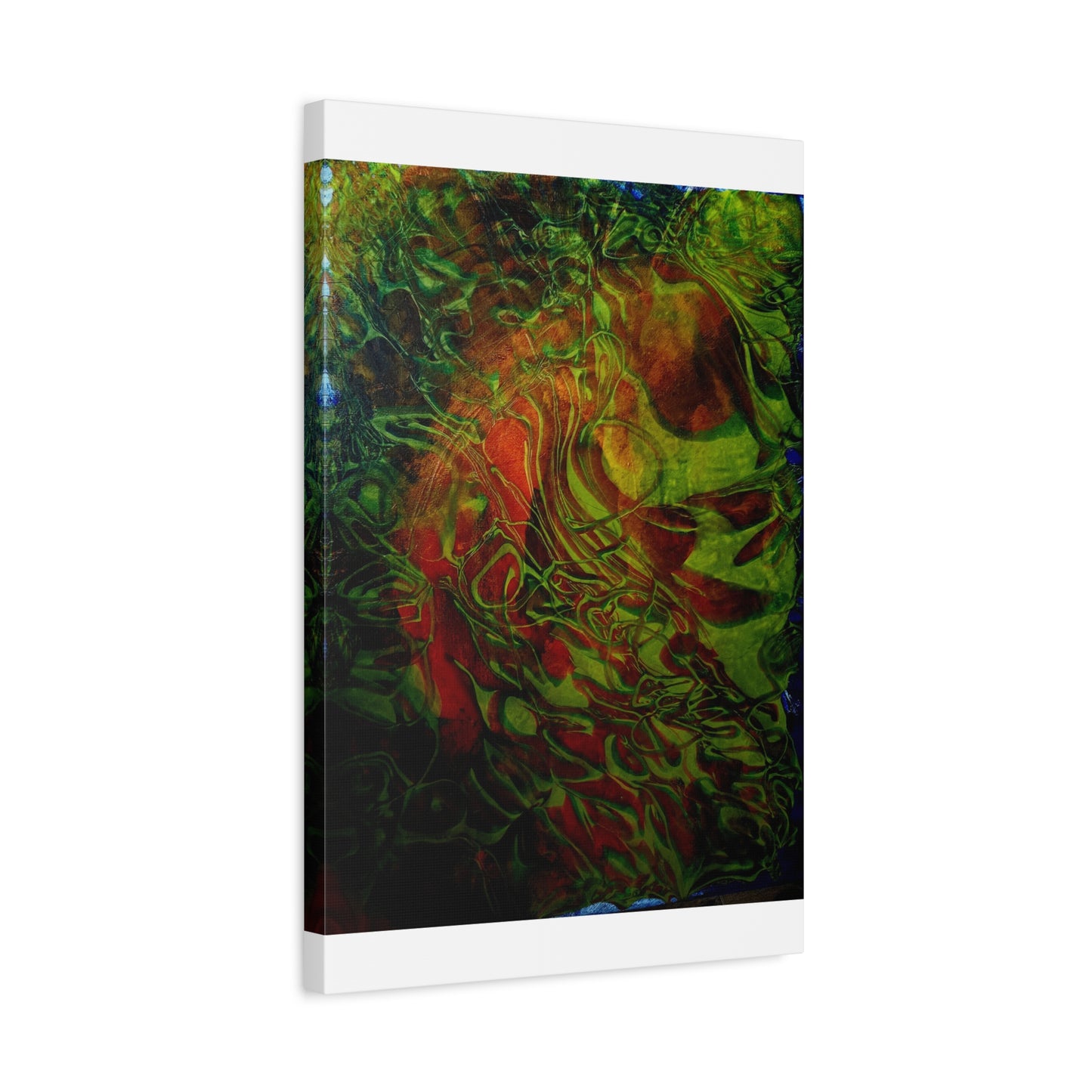Abstract Green & Red Fluid Art Canvas Print