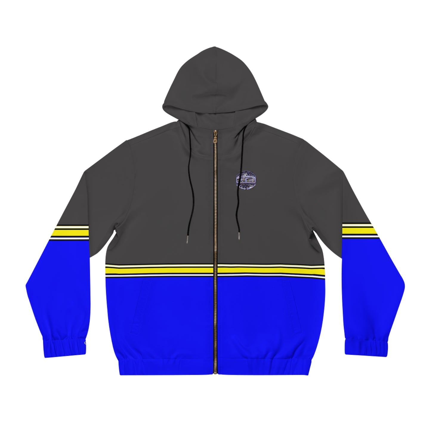 Blue Stripe Full-Zip Hoodie — Casual Streetwear Jacket with Leaf Logo