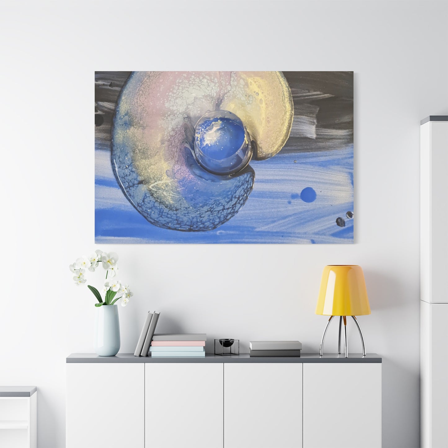 the nautilus - Abstract Blue Spiral Matte Canvas Art - Nautical Coastal Wall Decor