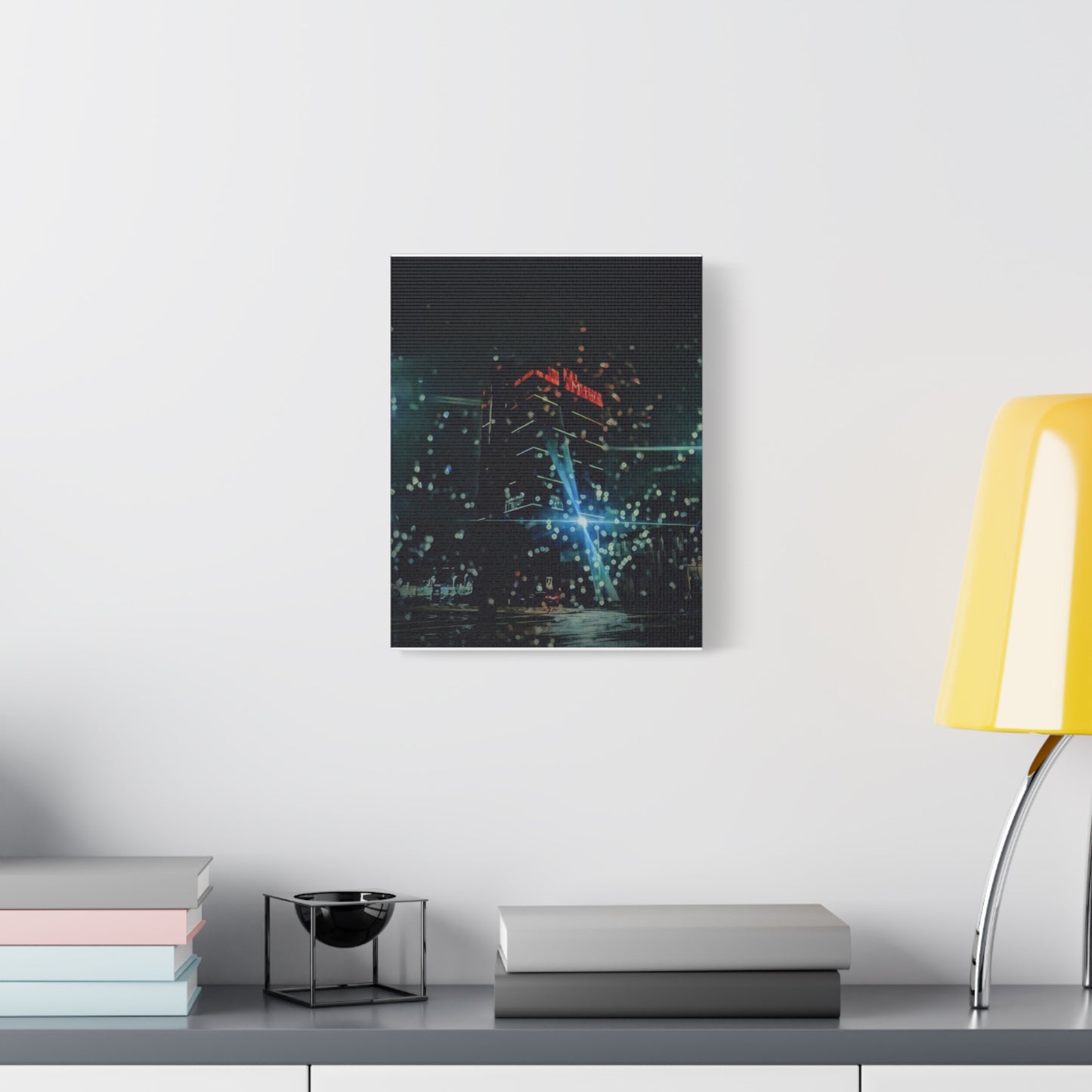 matrix @night Canvas Print — Moody Rainy Urban Wall Art (Matte Stretched)