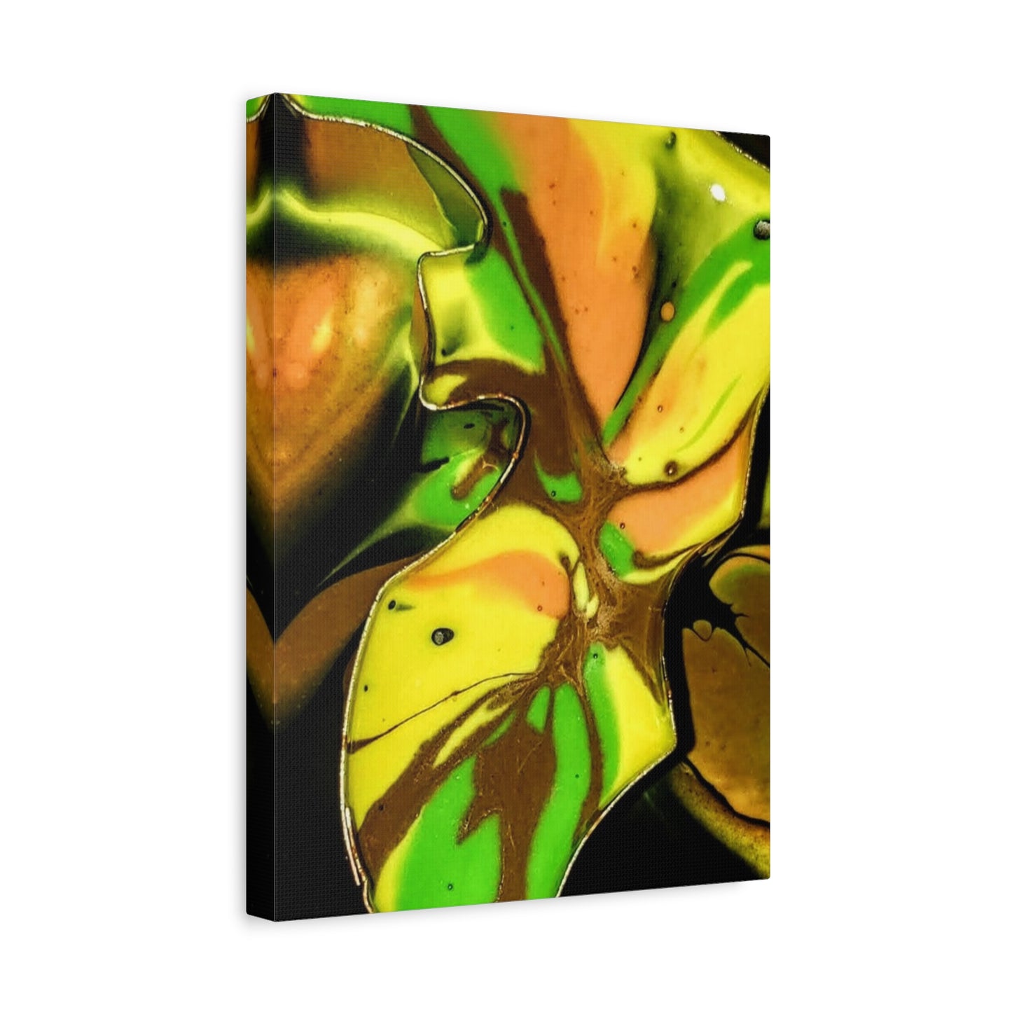Abstract Green & Gold Fluid Art Matte Canvas Print (Stretched)