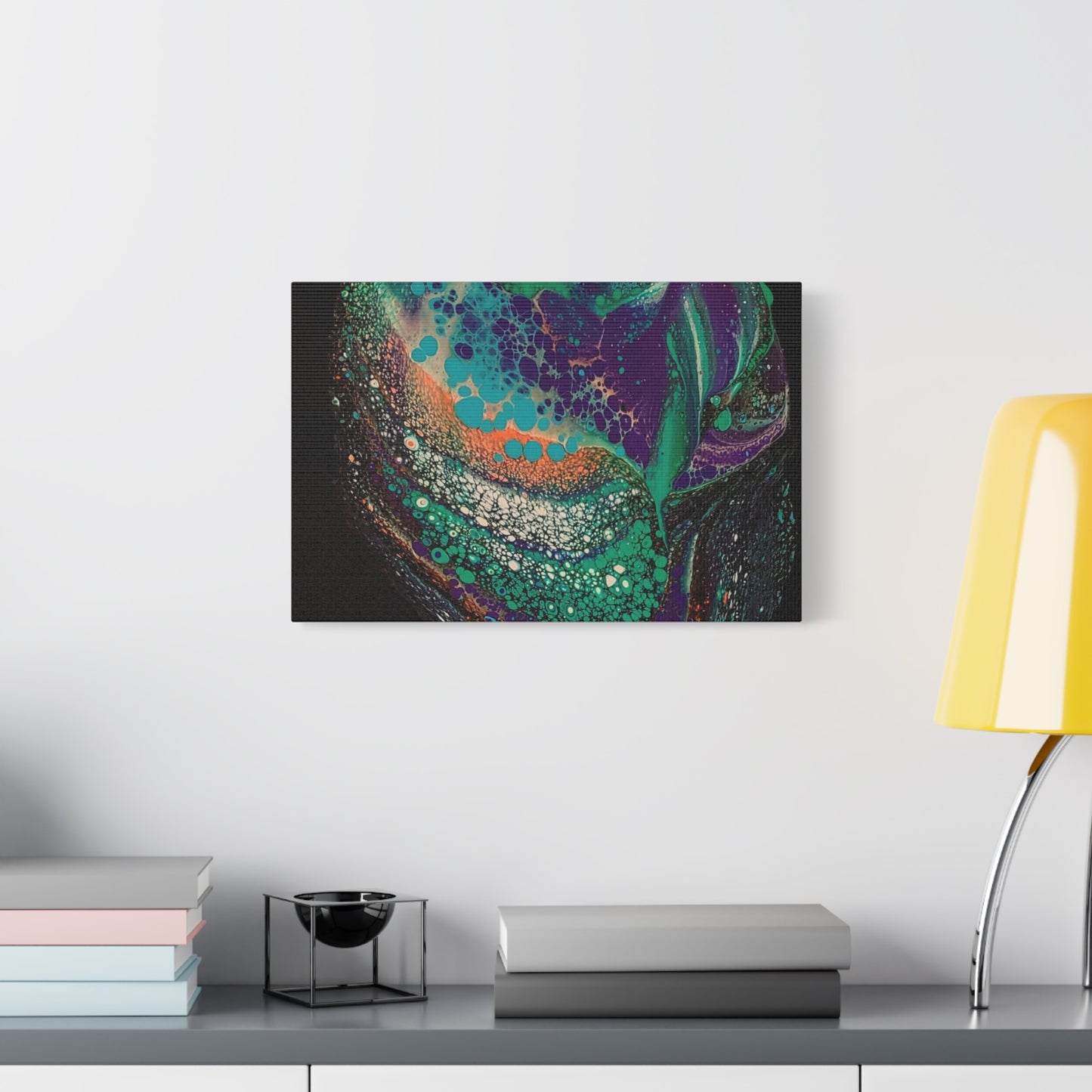 Abstract Fluid Art Canvas Print — Teal, Purple & Gold Swirl Matte Stretched Wall Art