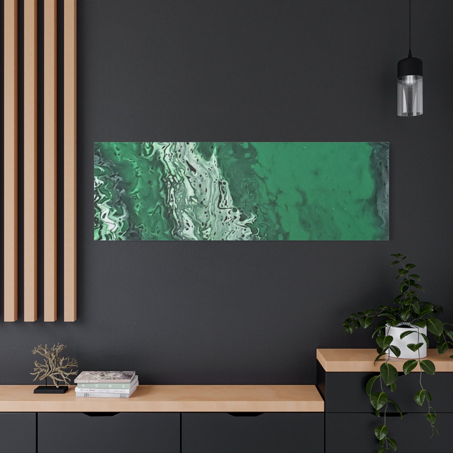 Emerald Wave Abstract Canvas Print — Matte Stretched Wall Art