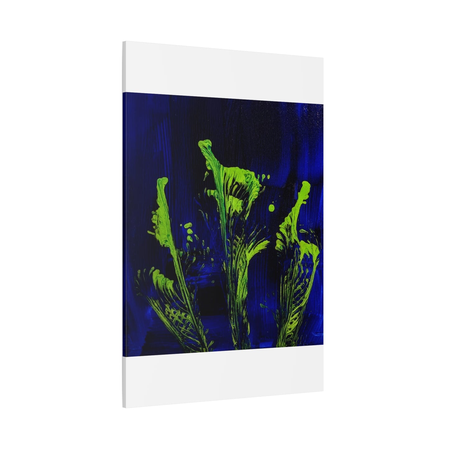calla_lillies_pt.2 - Neon Floral Abstract Canvas Print — Blue & Lime Stretched Wall Art
