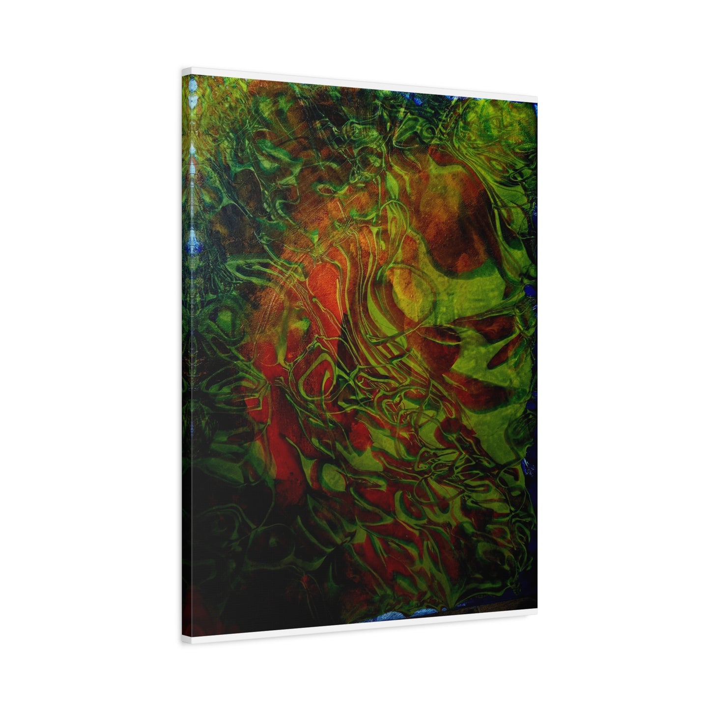 Abstract Green & Red Fluid Art Canvas Print