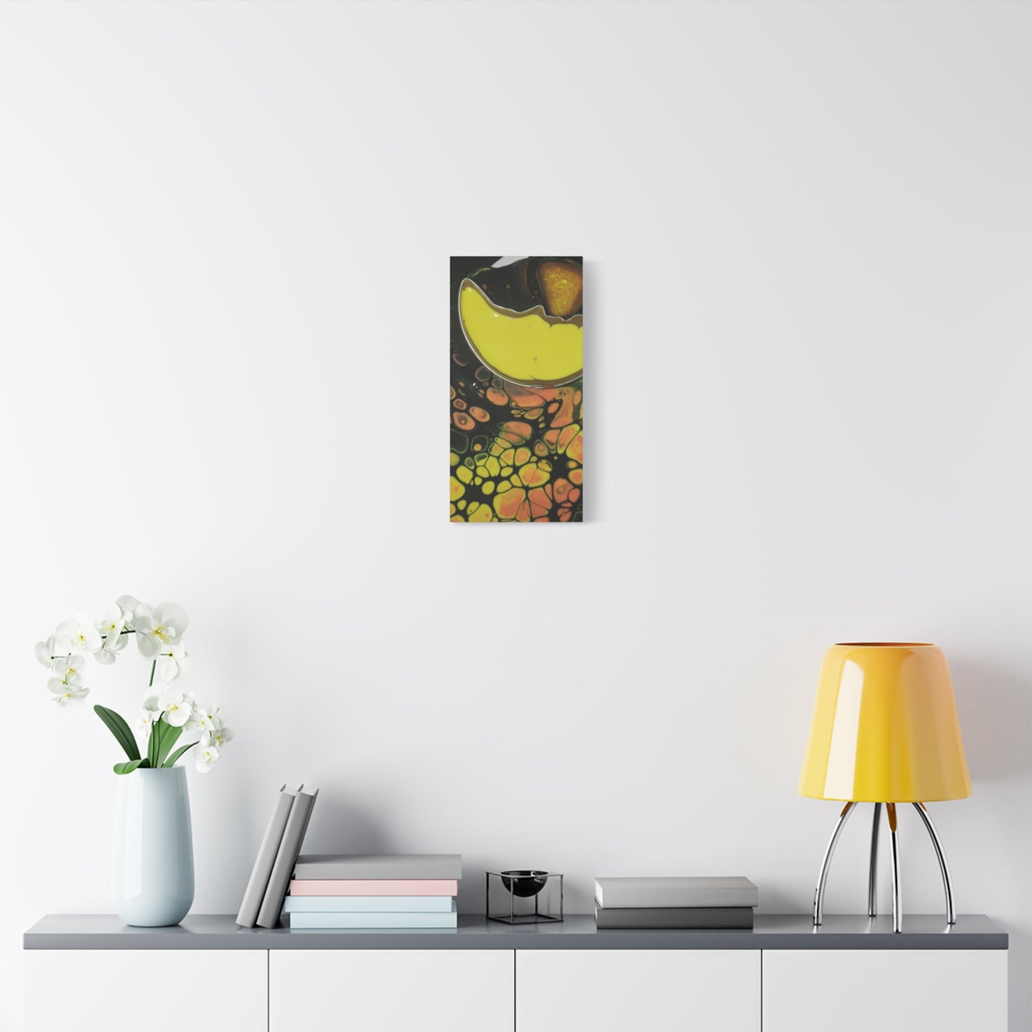 Abstract Fluid Art Canvas Print — Yellow & Black Cell Pour
