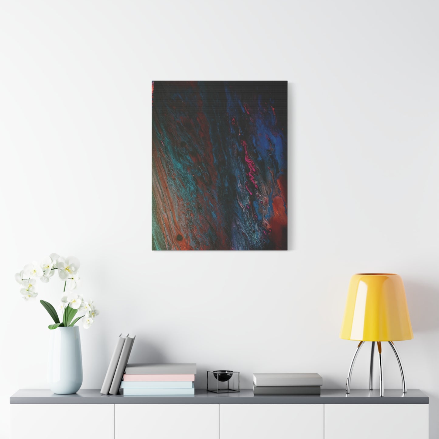 Abstract Fluid Art Canvas Wall Art - Jupiter pour — Vibrant Ocean Night Matte Stretched Canvas