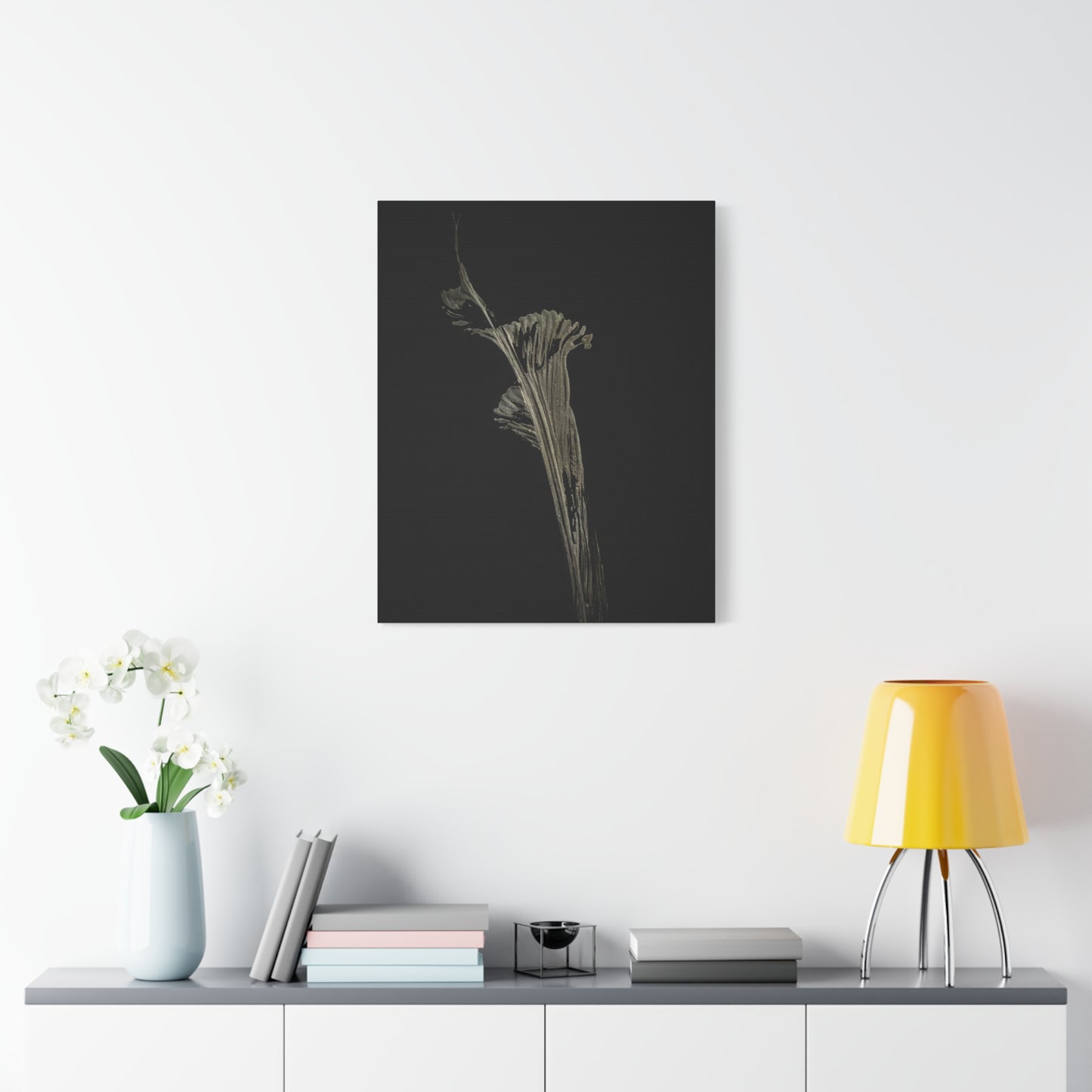 Calla Lilly - Minimalist Botanical Canvas Print — Monochrome Flower Art on Black Matte