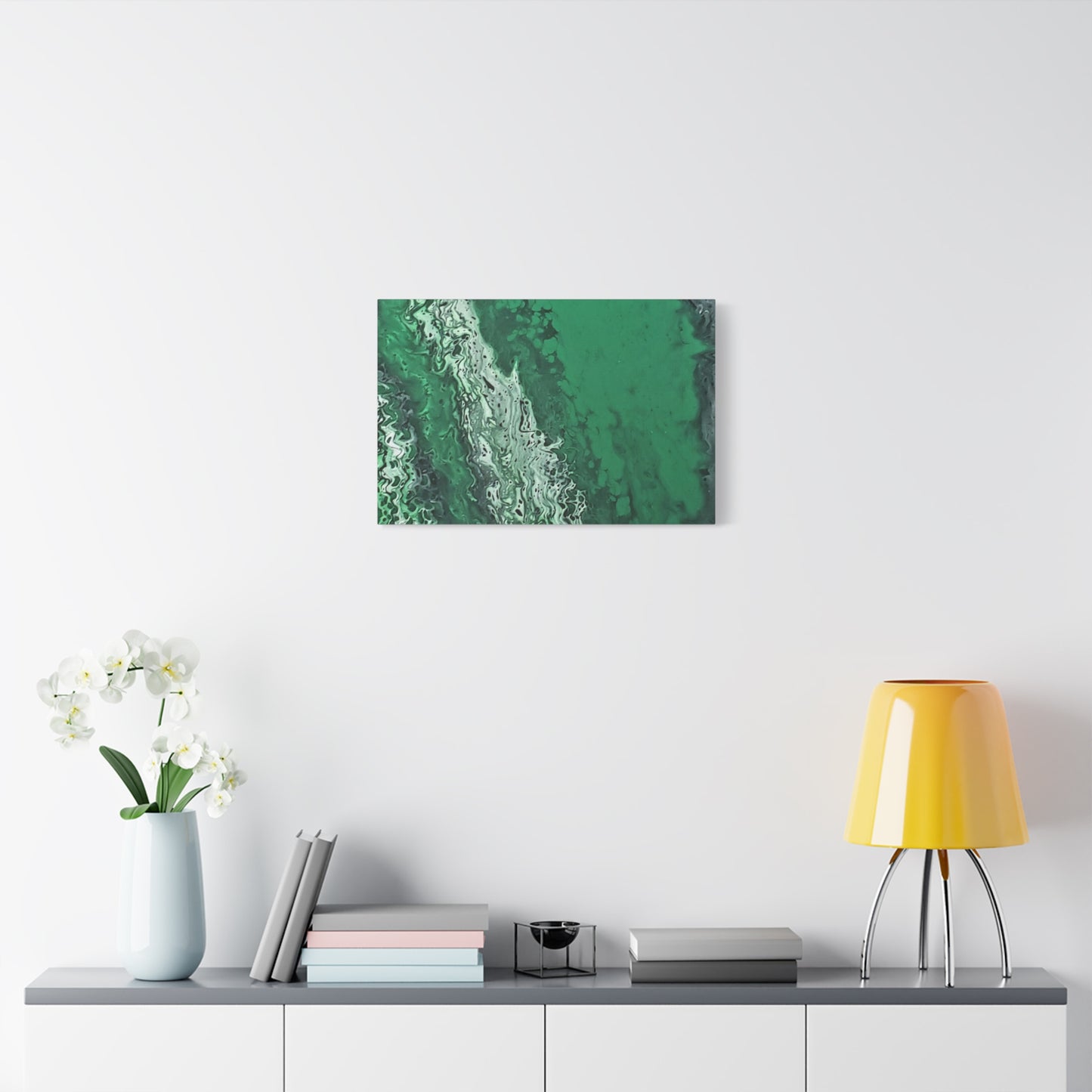 Emerald Wave Abstract Canvas Print — Matte Stretched Wall Art
