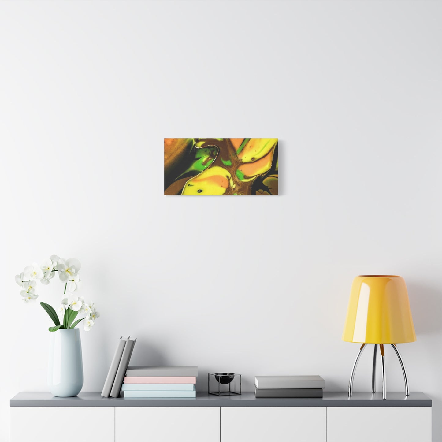 Abstract Green & Gold Fluid Art Matte Canvas Print (Stretched)