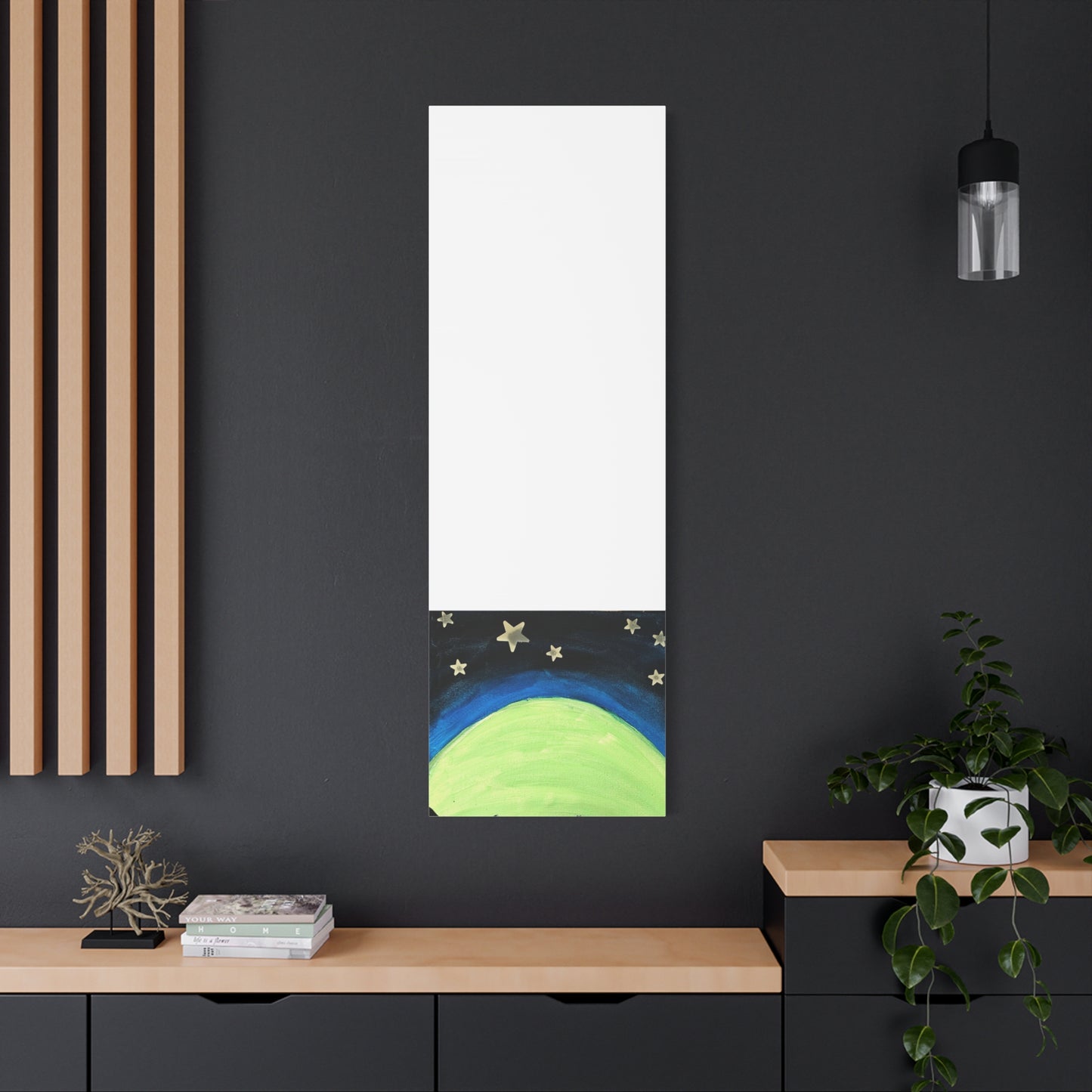 Green Moonrise Canvas Wall Art – Mountain Silhouette Nightscape