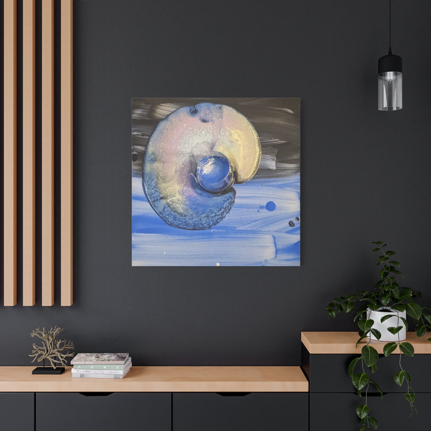 the nautilus - Abstract Blue Spiral Matte Canvas Art - Nautical Coastal Wall Decor