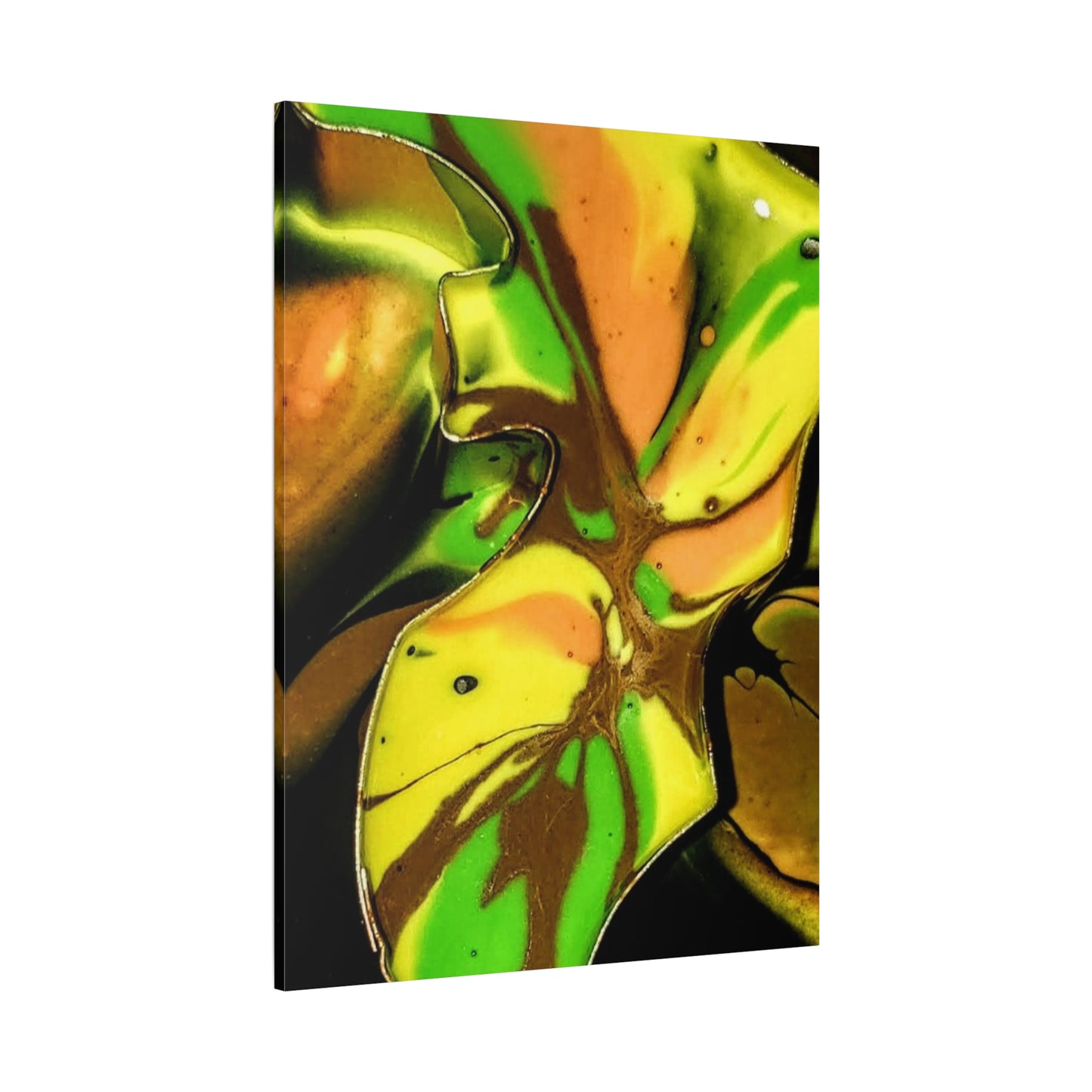 Abstract Green & Gold Fluid Art Matte Canvas Print (Stretched)