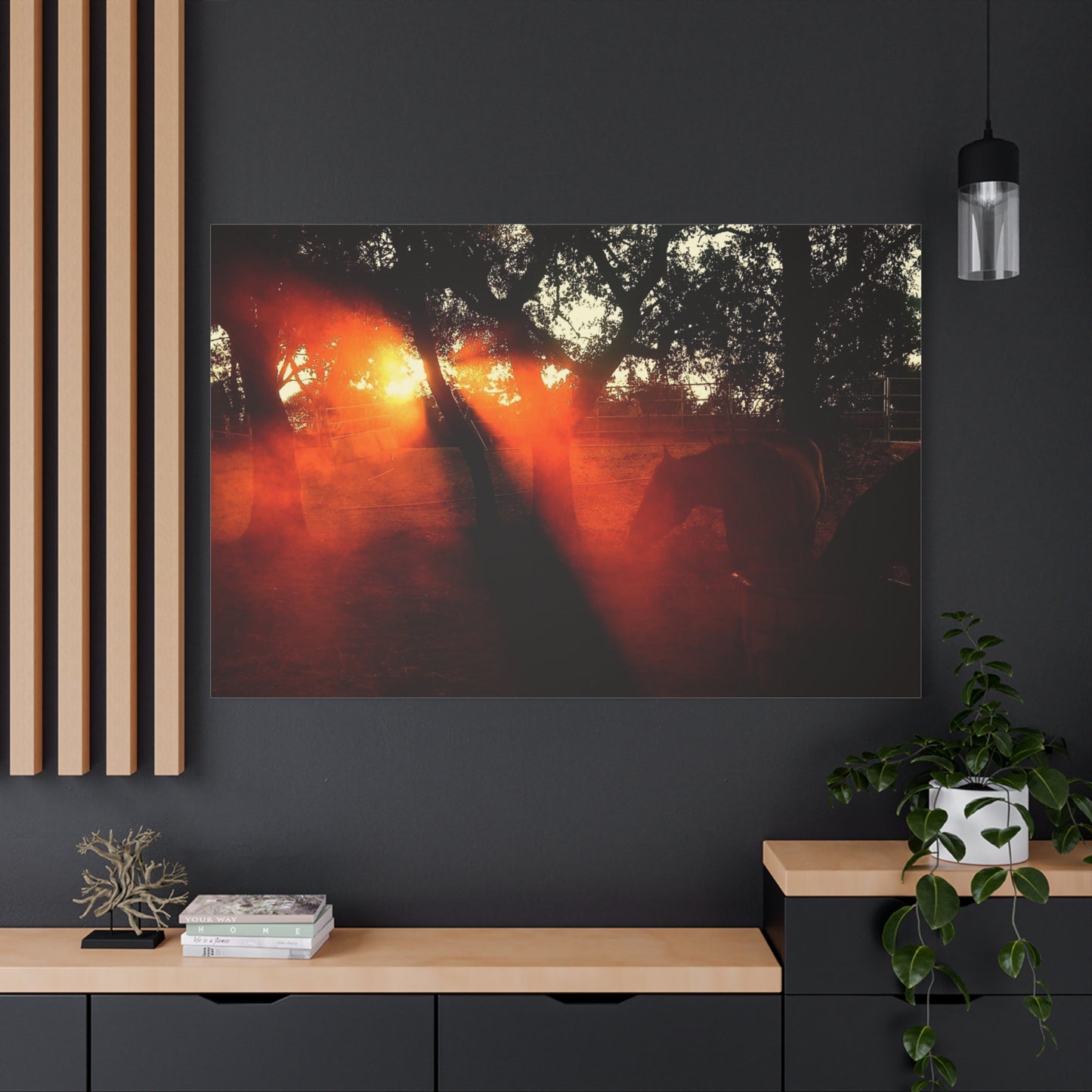 Sunset Forest Matte Canvas Wall Art — Dramatic Orange Light Photography
