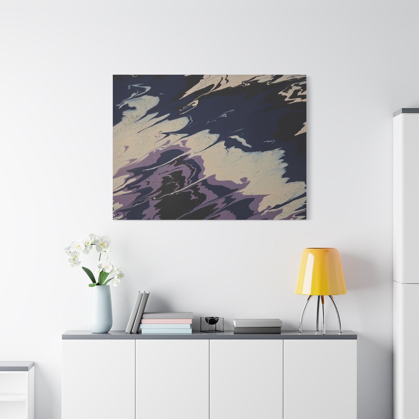 Abstract Navy & Lavender Wave Matte Stretched Canvas (1.25")