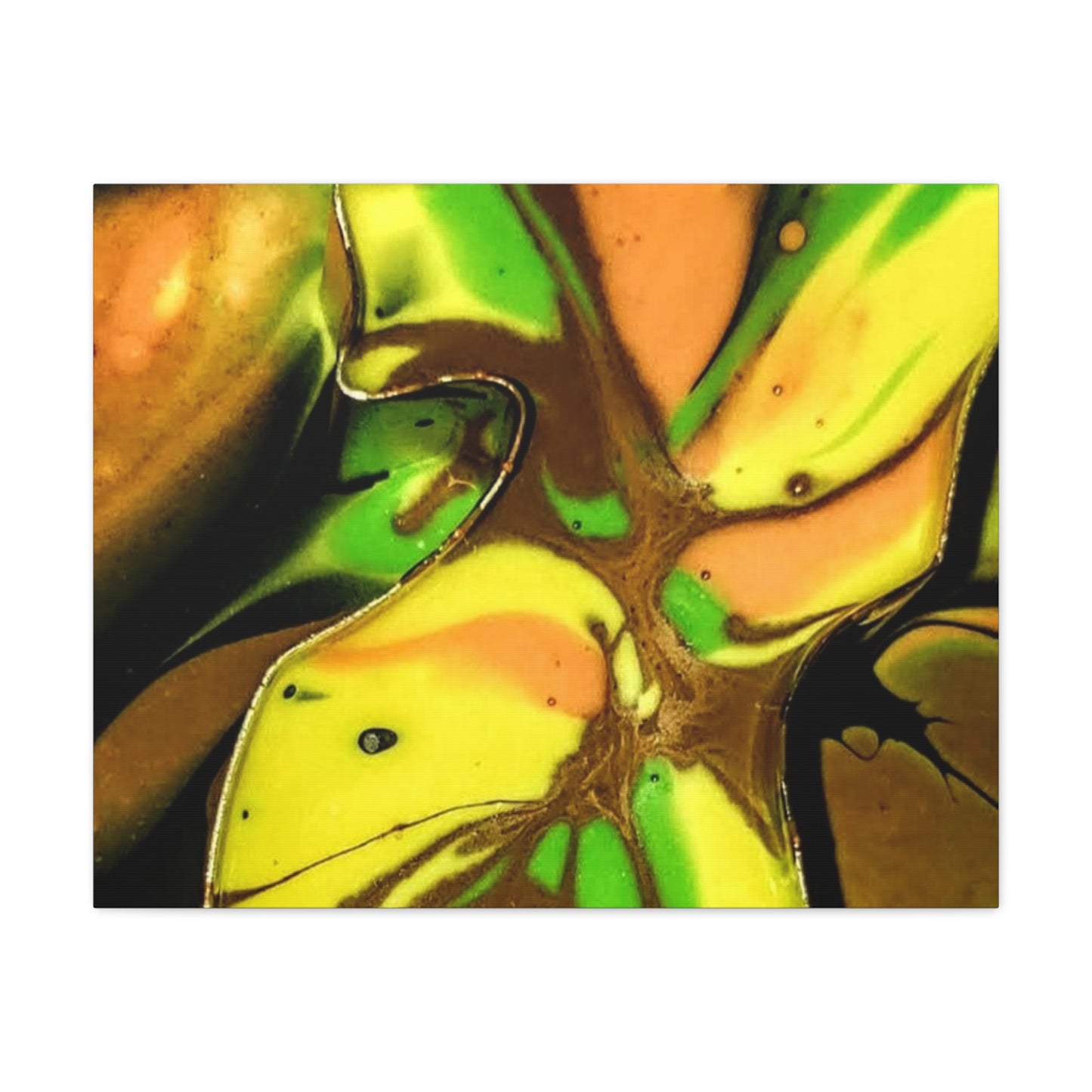 Abstract Green & Gold Fluid Art Matte Canvas Print (Stretched)