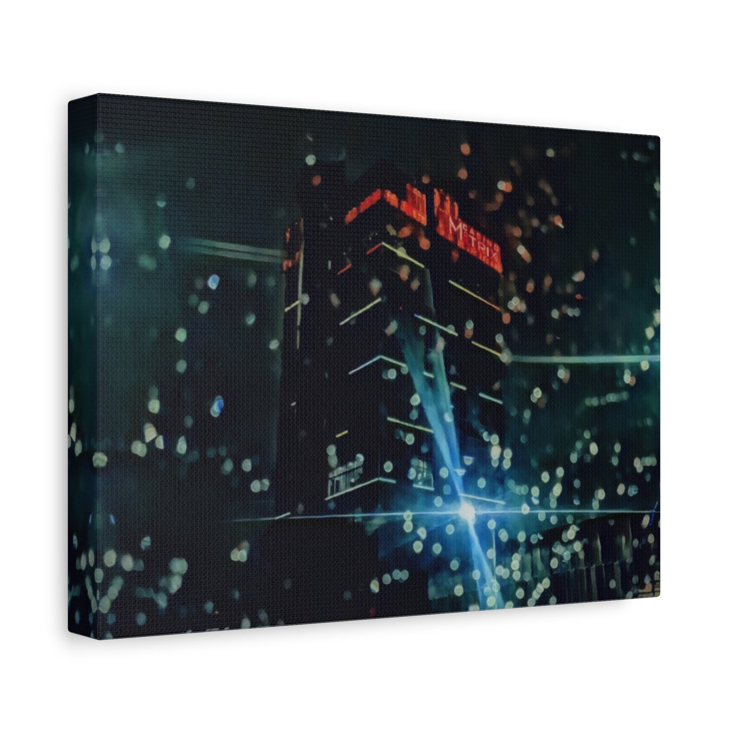 matrix @night Canvas Print — Moody Rainy Urban Wall Art (Matte Stretched)