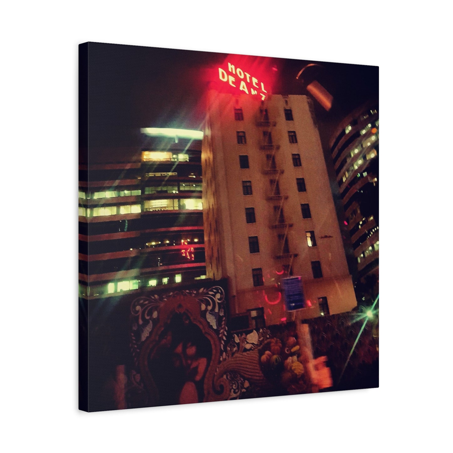Hotel DeAnza - City Nightscape Canvas Print — Urban Street Art Building Matte Stretched 1.25"