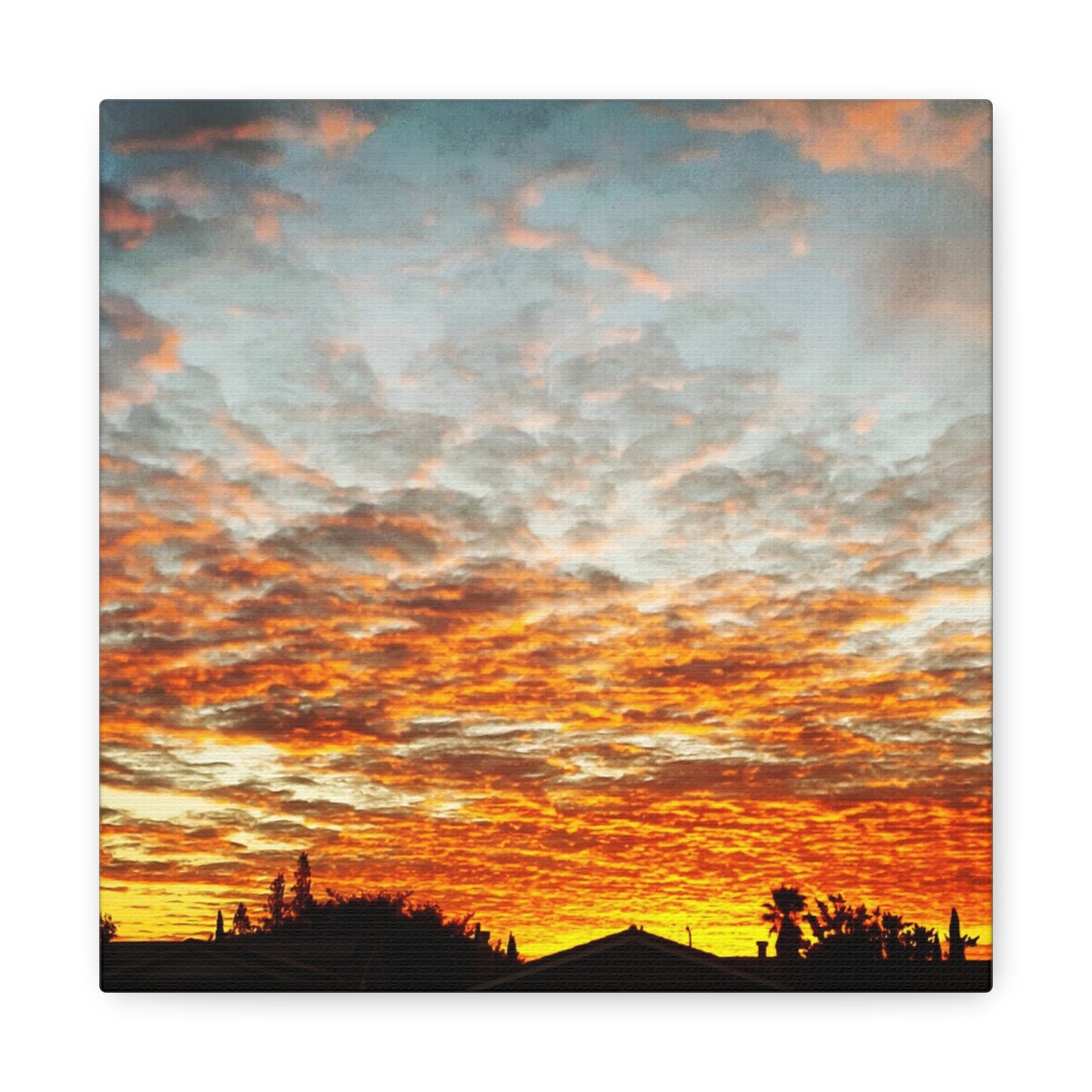 Sunset Sky Canvas Print — Orange Cloudscape Matte Stretched Wall Art