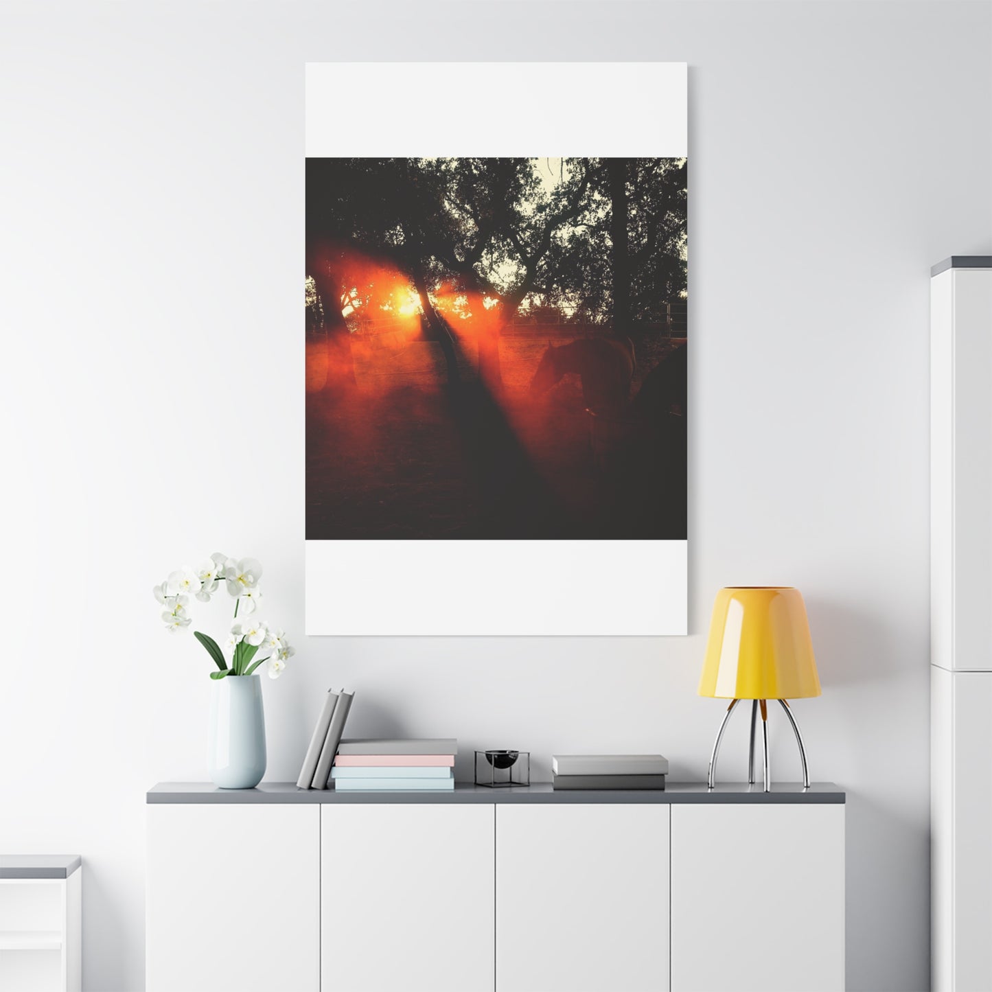 Sunset Forest Matte Canvas Wall Art — Dramatic Orange Light Photography