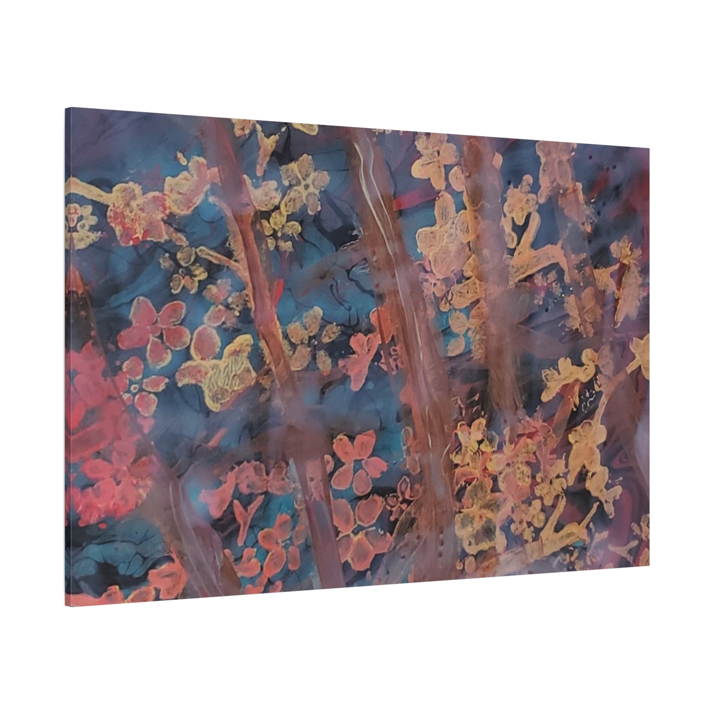 Abstract Floral Canvas Print — Moody Pink & Blue Stretched Wall Art