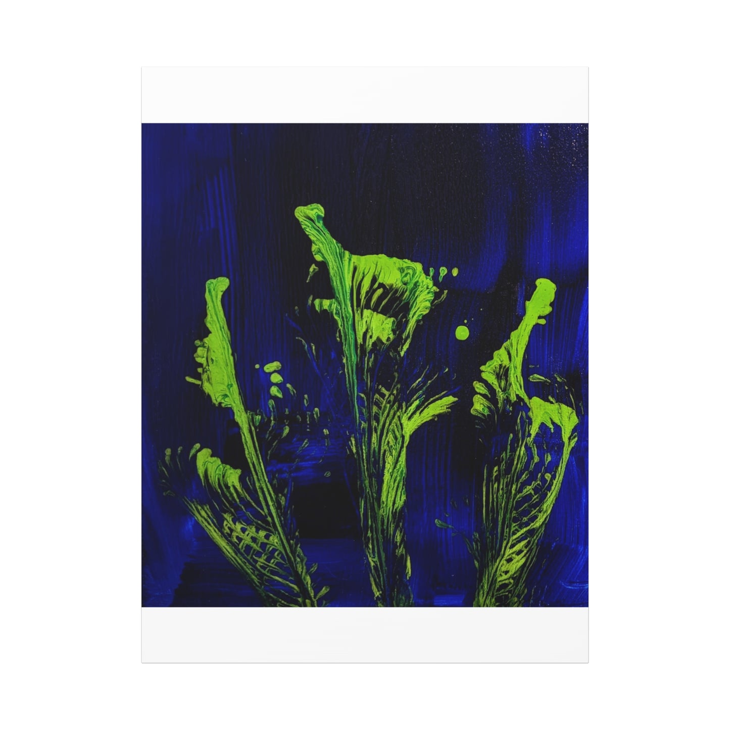 calla_lillies_pt.2 - Neon Floral Abstract Canvas Print — Blue & Lime Stretched Wall Art
