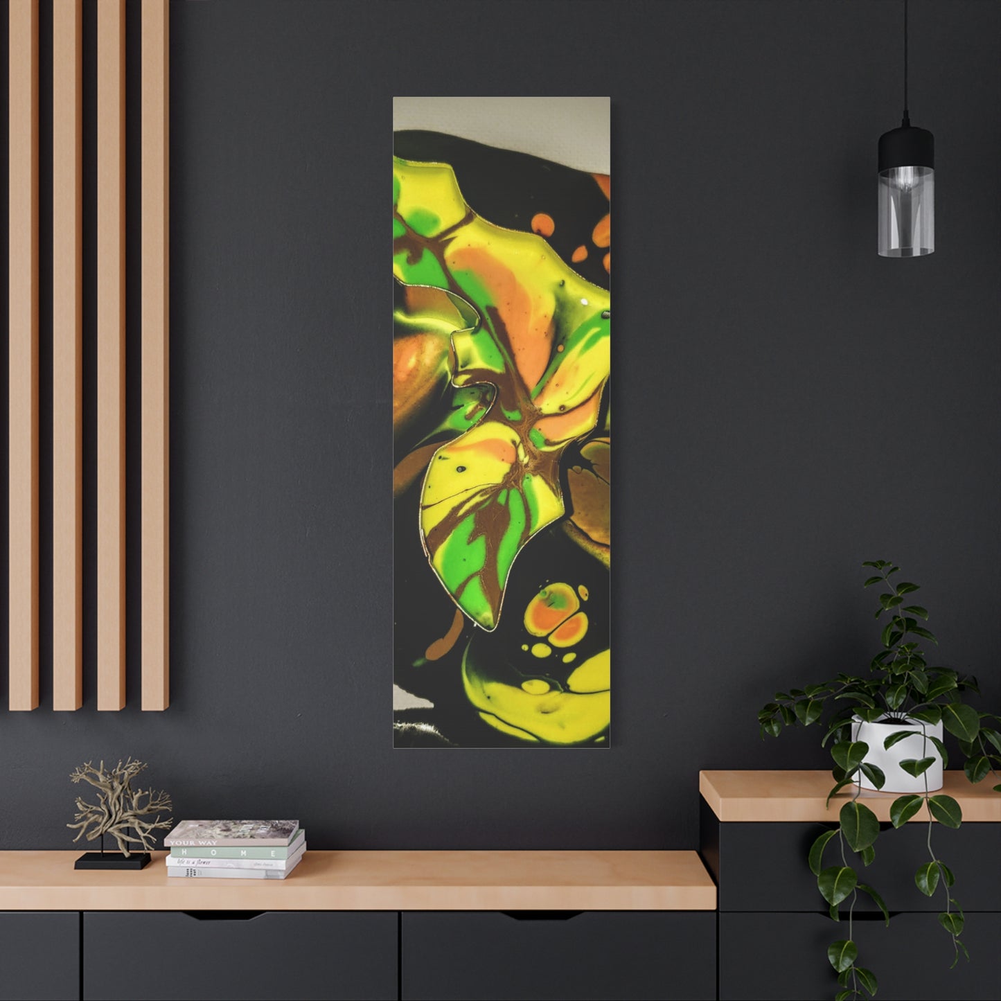 Abstract Green & Gold Fluid Art Matte Canvas Print (Stretched)