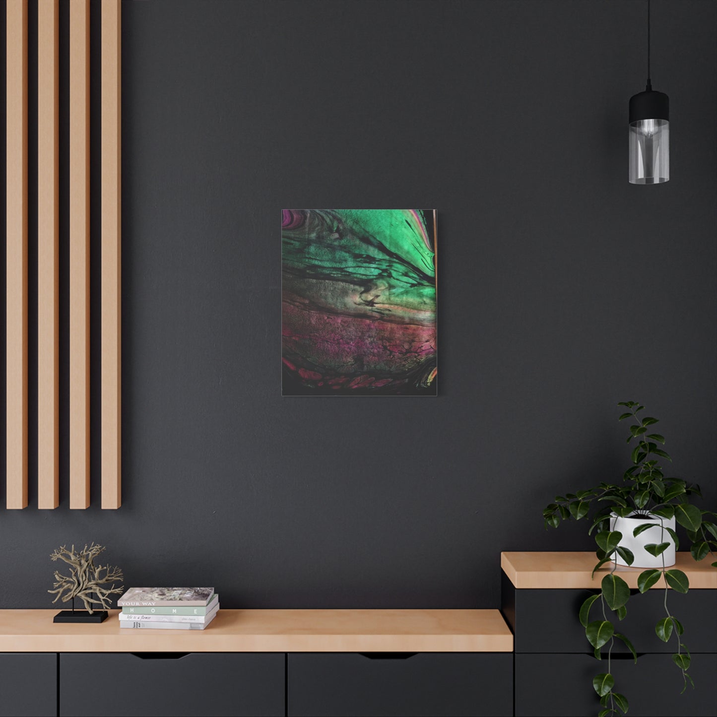flame tempered pour - Abstract Teal & Magenta Canvas Wall Art — Matte Stretched 1.25"