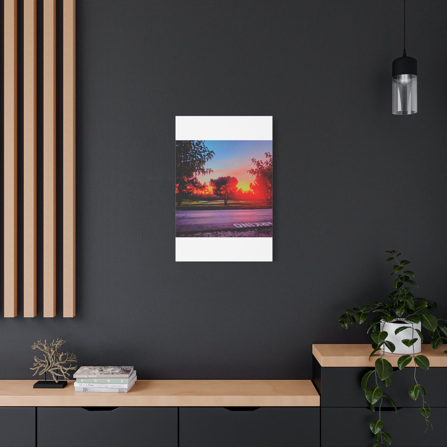 4th green @muni - Sunset Park Matte Canvas Print — Vibrant Red & Orange Landscape Wall Art