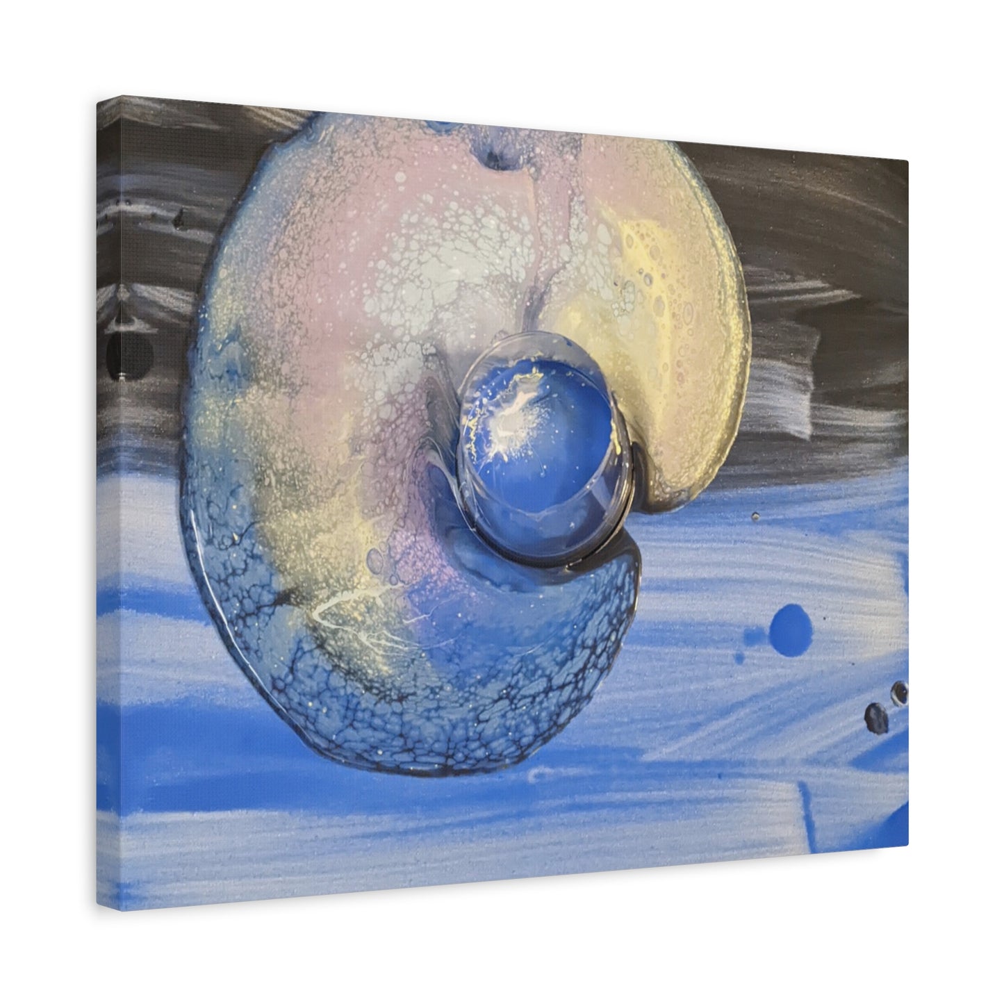 the nautilus - Abstract Blue Spiral Matte Canvas Art - Nautical Coastal Wall Decor