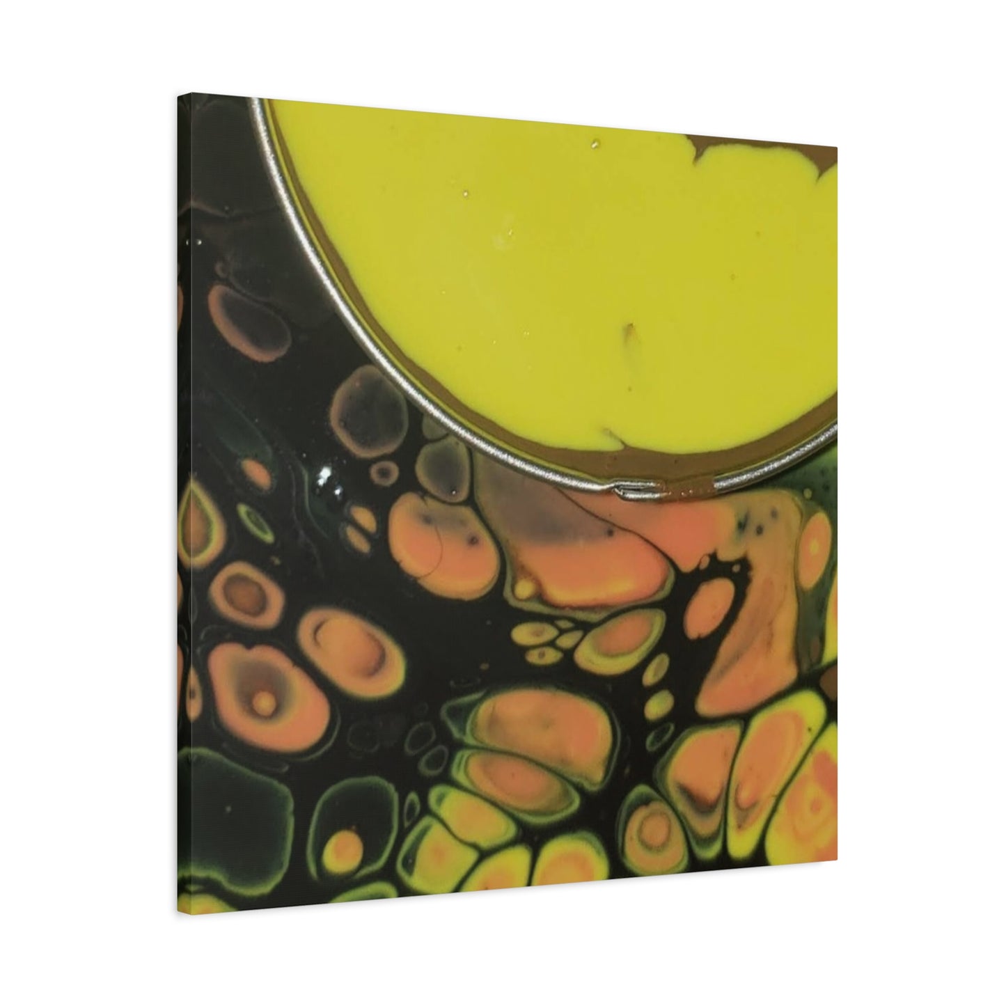 Abstract Fluid Art Canvas Print — Yellow & Black Cell Pour