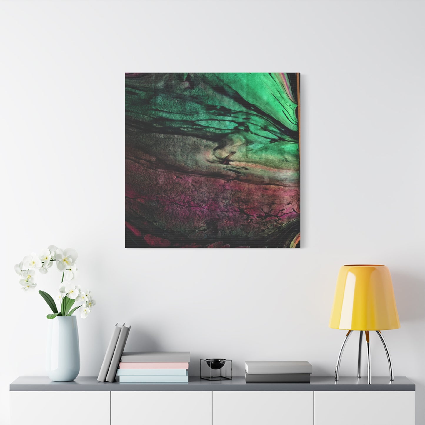 flame tempered pour - Abstract Teal & Magenta Canvas Wall Art — Matte Stretched 1.25"