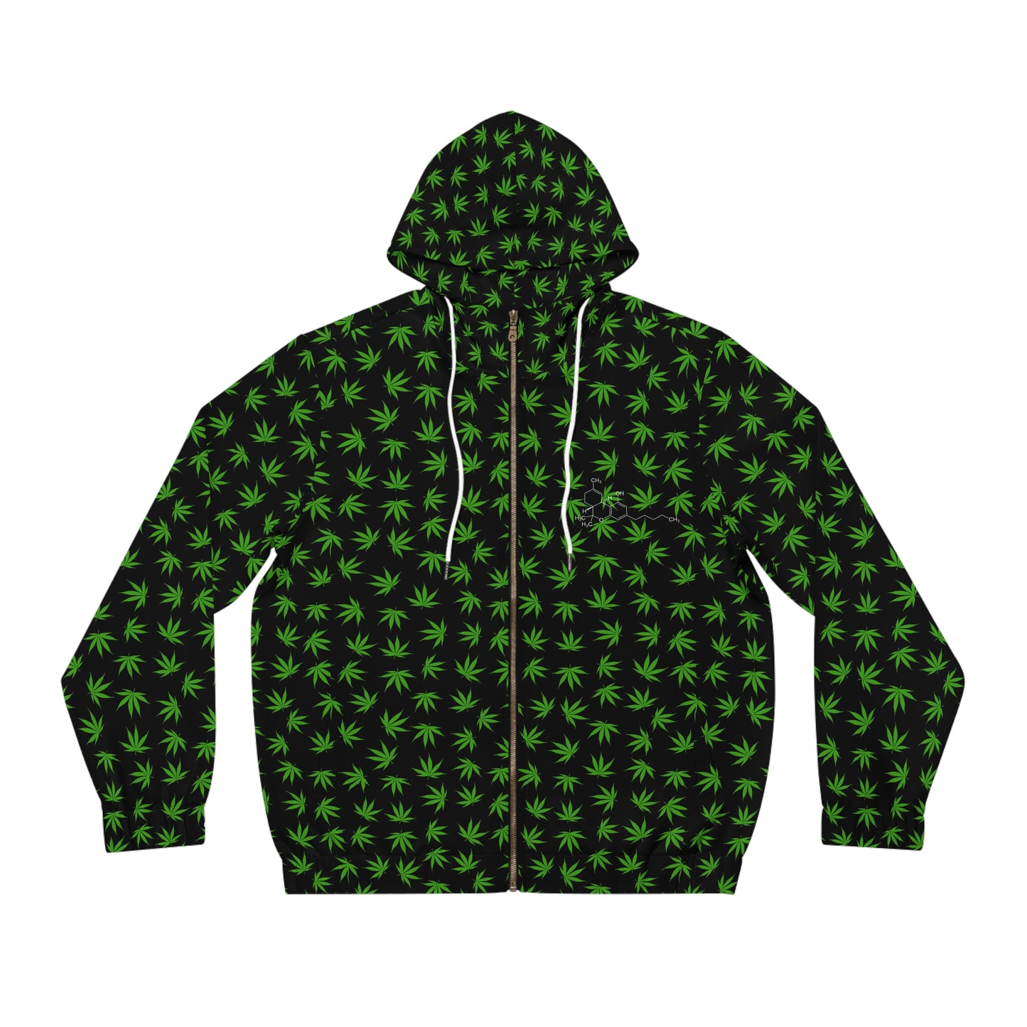 Men's Zip Hoodie — All-Over Green Cannabis Leaf Pattern