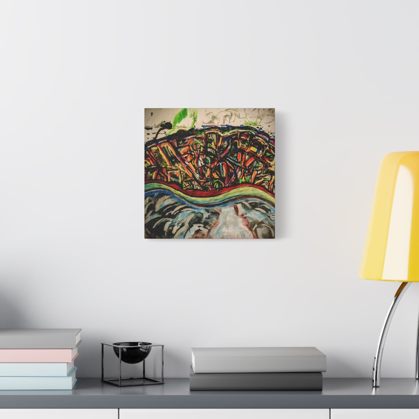 Acrylic_inequalities - Abstract Coastal Cityscape Canvas — Vibrant Ocean Wave Wall Art