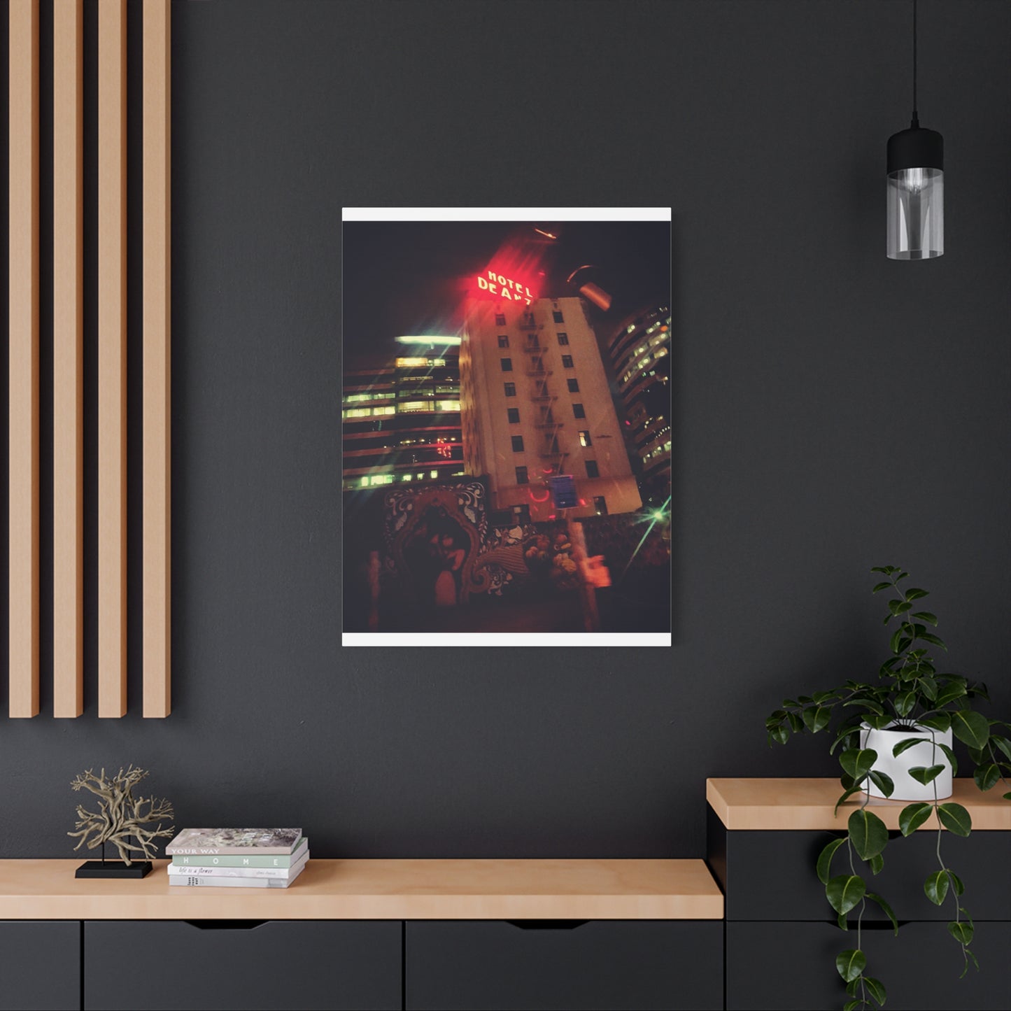 Hotel DeAnza - City Nightscape Canvas Print — Urban Street Art Building Matte Stretched 1.25"
