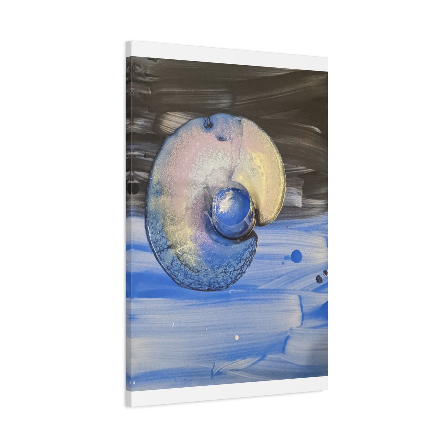 the nautilus - Abstract Blue Spiral Matte Canvas Art - Nautical Coastal Wall Decor