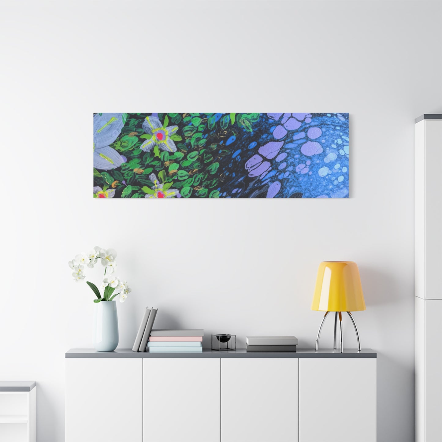 Floetrol&Flowers -  Reef Matte Canvas Wall Art — Blue & Green Abstract Flower Painting
